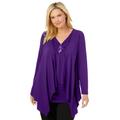 Plus Size Women's Layered look long top with sequined inset by Woman Within in Radiant Purple (Size 1X) Shirt