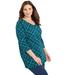 Plus Size Women's Suprema® 3/4 Sleeve V-Neck Tee by Catherines in Plaid (Size 6X)