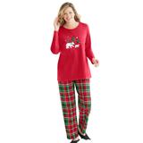 Plus Size Women's Long Sleeve Knit PJ Set by Dreams & Co. in Classic Red Plaid (Size 26/28) Pajamas