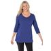 Plus Size Women's Perfect Three-Quarter Sleeve V-Neck Tee by Woman Within in Ultra Blue (Size 1X) Shirt