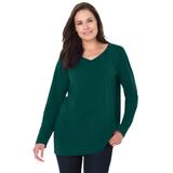 Plus Size Women's Perfect Long-Sleeve V-Neck Tee by Woman Within in Emerald Green (Size L) Shirt