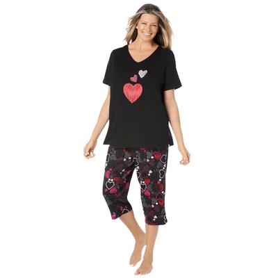 Plus Size Women's 2-Piece Capri PJ Set by Dreams & Co. in Black Multi Hearts (Size 6X) Pajamas