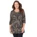 Plus Size Women's Easy Fit 3/4 Sleeve V-Neck Tee by Catherines in Black Paisley (Size 5X)