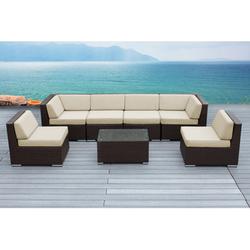 Orren Ellis Barneveld Wicker 6 - Person Seating Group w/ Cushions - No Assembly Synthetic Wicker/All - Weather Wicker/Wicker/Rattan in Brown | Outdoor Furniture | Wayfair