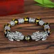 Fengshui – Bracelet de perles en obsidienne couleur argent Pixiu licorne breloque porte-bonheur