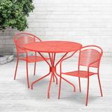 35-inch Round Steel 3-piece Patio Table Set with Round Back Chairs