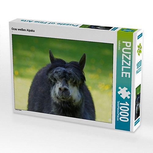 Puzzle CALVENDO Puzzle Grau weißes Alpaka - 1000 Teile Foto-Puzzle glückliche Stunden Kinder