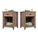 Farmhouse Nightstand Wood Storage Cabinet USB Charging Station