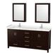 Sheffield 72 Inch Double Bathroom Vanity in Espresso, Carrara Cultured Marble Countertop, Undermount Square Sinks, Medicine Cabinets - Wyndham WCS141472DESC2UNSMED