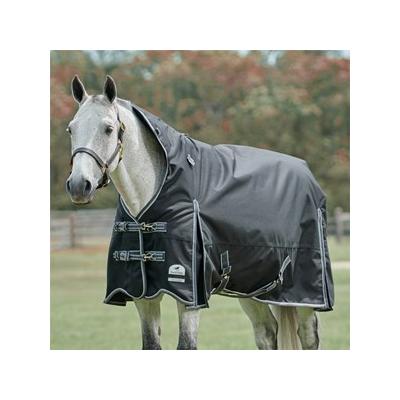 SmartPak Deluxe ErgoTech High Neck Turnout Sheet - 81 - Lite (0g) - Black w/ Charcoal & Warm Grey Trim & White Piping - Smartpak