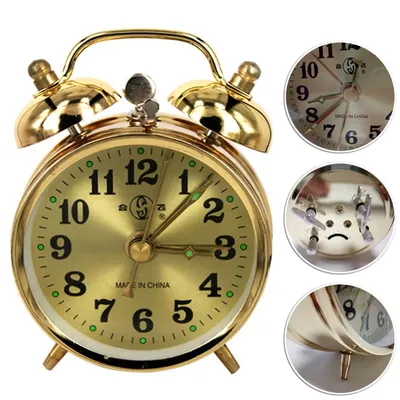 Réveil mécanique doré à remontage manuel horloge de table Snooze en métal vintage version