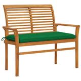 vidaXL Patio Bench with Green Cushion 44.1" Solid Teak Wood