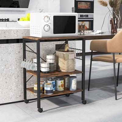 3-Tier Kitchen Baker's Rack Microwave Oven Storage Cart with Hooks - 23.5" x 16" x 29" (L x W x H)