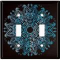 WorldAcc Metal Light Switch Plate Outlet Cover (Teal Frost Snowflake Mandala Black - Double Toggle) in Black/Blue/Green | Wayfair F-T2-MDL007