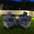 Lark Manor™ Alyah Wicker/rattan Armchairs w/ Fire Pit For 4 Person Seating Group Metal/Wicker/Rattan in Black | Outdoor Furniture | Wayfair