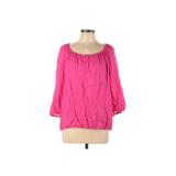 Liz Claiborne 3/4 Sleeve Blouse: Pink Solid Tops - Women's Size Large