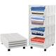 Set of 4 Stackable Closet Wardrobe Storage Box Organizer with Wheels (Easy Open and Folding), Plastic White Wardrobe Shelves Closet Organiser Box, Suitable for Home, Bedroom, Kitchen