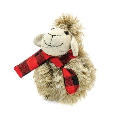 Plush Furry Sheep w/Red & Black Plaid Scarf Small - 3"L x 3"W x 4"H