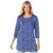 Plus Size Women's Perfect Printed Three-Quarter-Sleeve Scoopneck Tunic by Woman Within in French Blue Paisley (Size 2X)
