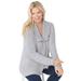Plus Size Women's Shawl Collar Shaker Sweater by Woman Within in Heather Grey (Size L)