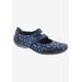 Wide Width Women's Chelsea Mary Jane Flat by Ros Hommerson in Blue Jacquard Leather (Size 10 W)