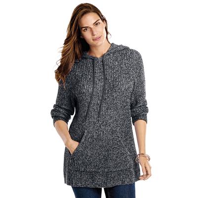 Plus Size Women's Shaker Sweater Pullover Hoodie by Woman Within in Black White Marled (Size 3X)