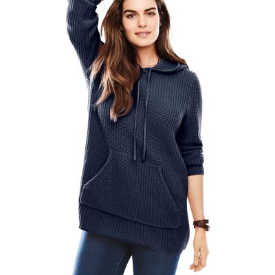 Plus Size Women's Hooded Pullover Shaker Sweater by Woman Within in Navy (Size 1X)
