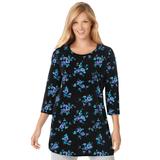 Plus Size Women's Perfect Printed Three-Quarter-Sleeve Scoopneck Tunic by Woman Within in Blue Rose Ditsy Bouquet (Size 4X)
