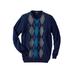 Men's Big & Tall V-Neck Argyle Sweater by KingSize in Navy Argyle (Size 4XL)