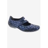 Wide Width Women's Chelsea Mary Jane Flat by Ros Hommerson in Blue Jacquard Leather (Size 7 W)
