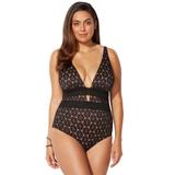 Plus Size Women's Lace Plunge One Piece Swimsuit by Swimsuits For All in Black Lace (Size 22)