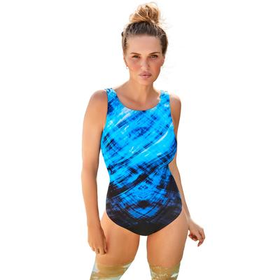 Plus Size Women's Chlorine Resistant High Neck One Piece Swimsuit by Swimsuits For All in Blue Engineered (Size 32)