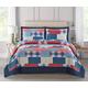 Householdfurnishing 3 Piece Printed Patchwork Bedspread Quilted Bed Throw Comforter with Pillow Shams (Check Denim Red, King)
