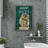 Trinx Winking Owl - Nice Butt Gallery Wrapped Canvas - Bath & Laundry Animal Illustration Decor & Dark Green Bathroom Decor Canvas in Brown | Wayfair