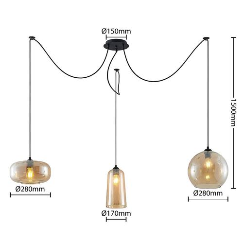 Lucande Zyli Pendelleuchte, dreiflammig, amber