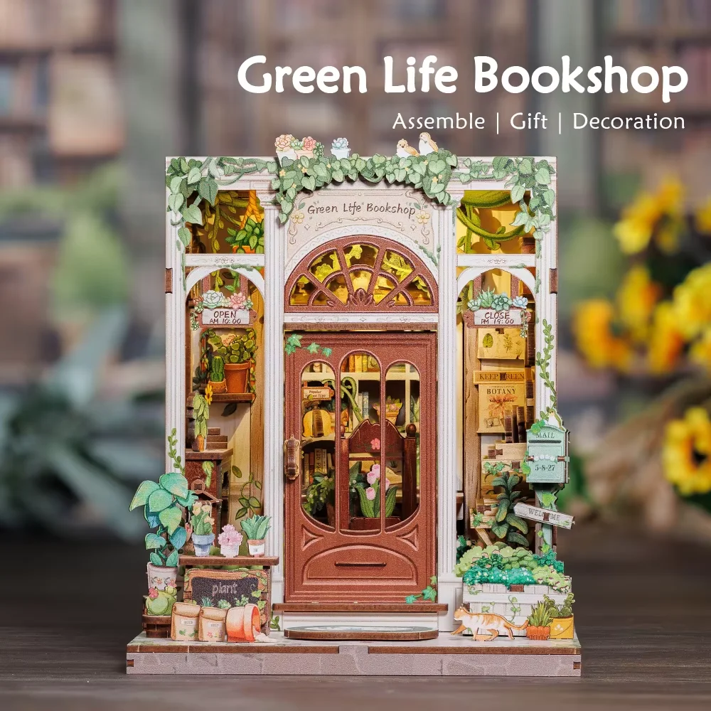 Cutebee bricolage maison Miniature coin livre étagère insérer maison de poupée modèle rue boutique série étagère en bois jouets cadeaux d'anniversaire