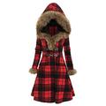 CouieCuies Women's Blend Plaid Jacket Long Sleeve Ruffle Coat Fur Trim Hooded Parka Jacket Faux Suede Leather Long Jacket