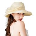 Bellady Big Brim Foldable Hat Summer Beach Cotton Sun Hat Floppy Sunblock Hats Visor - Beige - One Size
