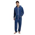 Men's solid color one-piece pajamas, hooded zipper home wear, Onesies, Nightwear Dressing Gown, Casual Tracksuit, Sportswear, Playsuit All in One Hoodie Blue