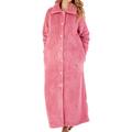 Slenderella Ladies Button Up Dressing Gown Soft Waffle Fleece Ankle Length Bath Robe Medium (Pink)