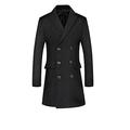 Men's Luxury Woolen Trench Coat Double Breasted Slim Overcoat Long Business Jacket, Full Length Wool Regular Fit Warm Overcoat(Black,Medium)