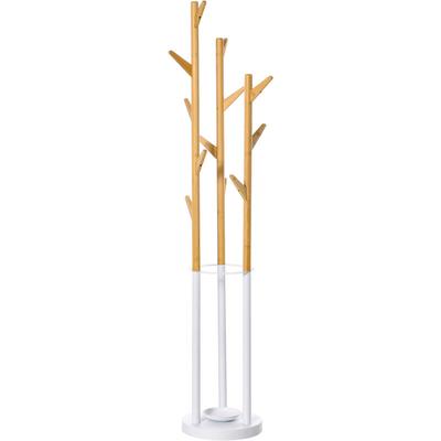 Garderobenständer Metall Bambus Weiß 30,5 cm x 30,5 cm x 174,5 cm - Natur, Weiß - Homcom