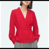 J. Crew Tops | J . Crew Faux Wrap Long Sleeves Top Size 2 | Color: Red | Size: 2