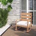 Joss & Main Outdoor Stanley Rocking Solid Wood Chair w/ Cushions in Brown/Gray/White | 35 H x 26.5 W x 33.3 D in | Wayfair