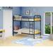 East West Furniture Bunk Bed Frame with 4 Metal Legs - Twin Bed in Powder Coating Black Color and Weather Wood Laminate