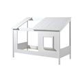 Lit cabane 90x200 toit semi-ouvert fenêtre sommier inclus blanc