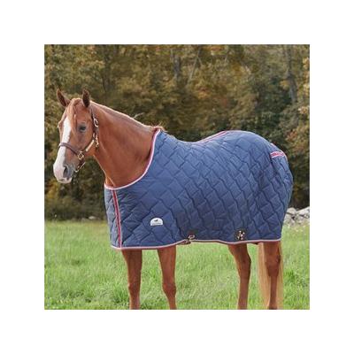 SmartPak Stocky Fit Quilted Stable Blanket - Closed Front - 72 - Medium (220g) - Navy w/ Merlot & Silver Trim & Silver Piping - Smartpak