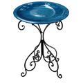 Fleur De Lis Living Birds & Beyond 20.5"D Fiber Clay Birdbath Bowl on 24"H Metal Base Shiela Collection Plastic in Blue | Wayfair