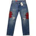 Levi's Jeans | Levi's 501 Boho Jeans Nwt 24 25 26 Rose Embroidered Distressed Cropped Taper But | Color: Blue/Red | Size: Various