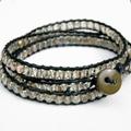 Free People Jewelry | Black Crystal Beaded Leather Wrap Bracelet | Color: Black/Gray | Size: Os